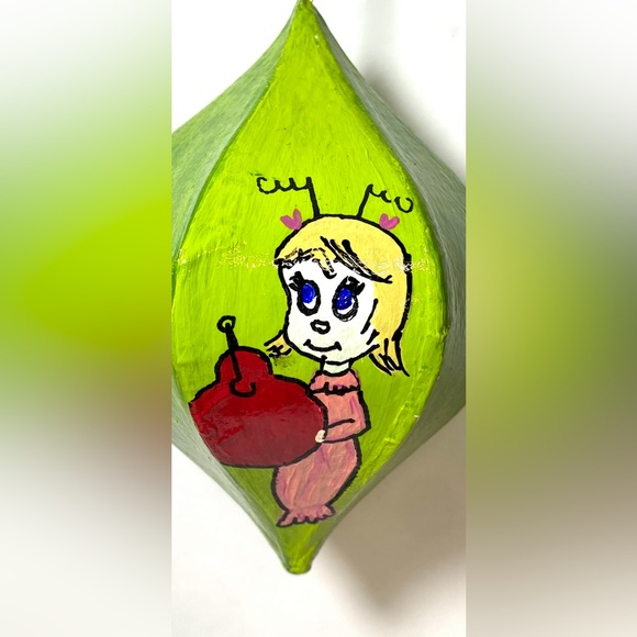 ORIGINAL Hand Painted Grinch Max Cindy Lou Who 6 Sided Paper Mache Ornament - Picture 7 of 10